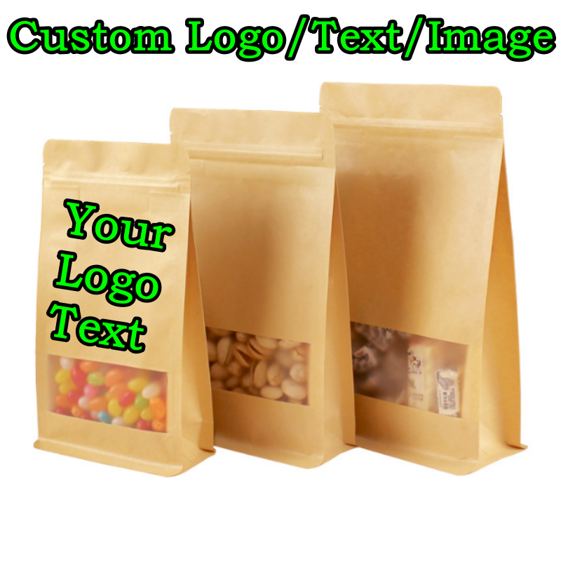Logo Food Snack - 50 قطعة أكياس كرافت ورقية ثلاثية